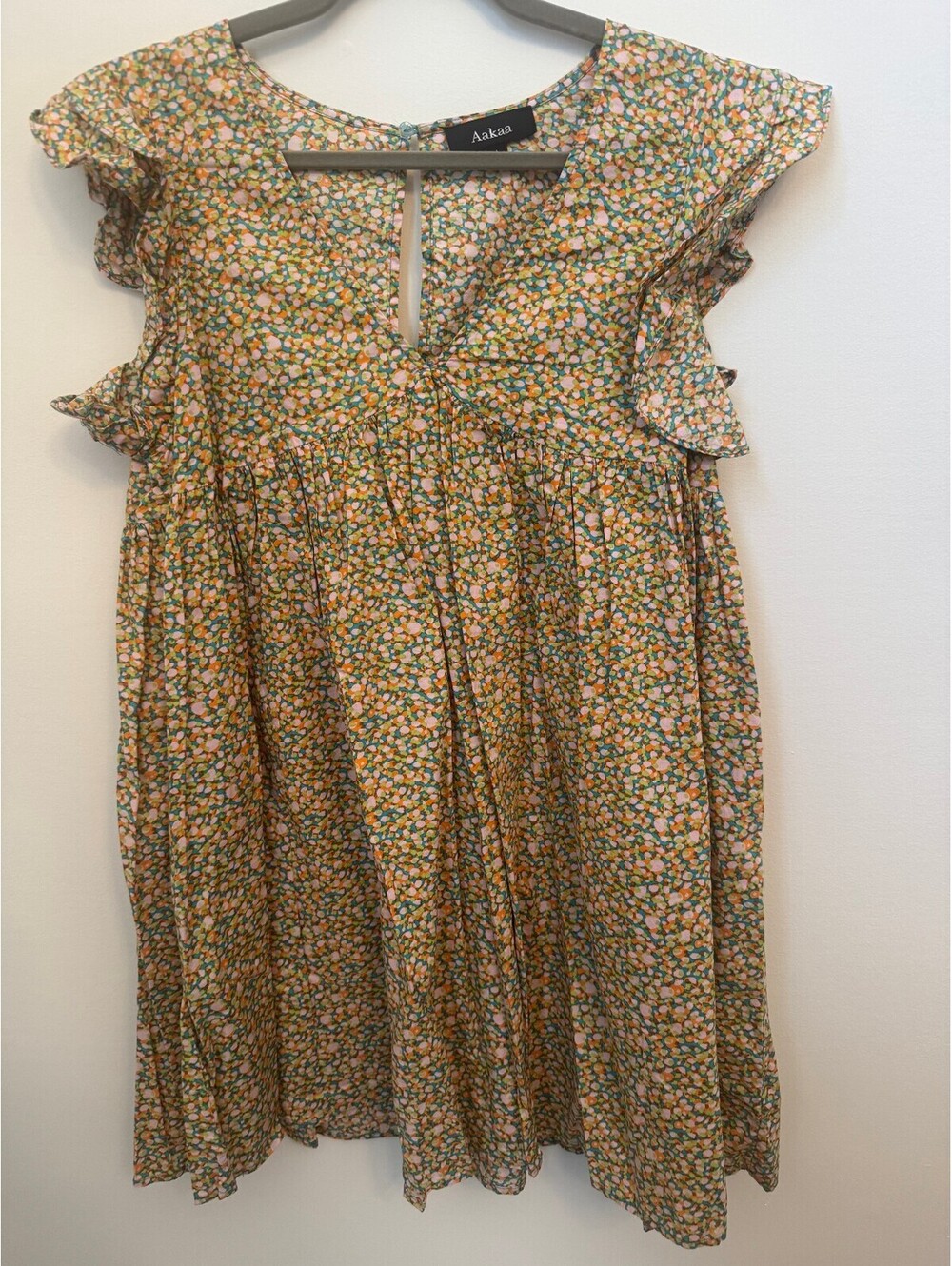 Aakaa Large Floral Cotton Dress with Ruffle Sleeves